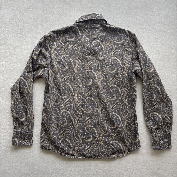 Rafter C Cowboy Collection Men Small Shirt Long Sleeve Paisley Pearl Snap Gray - Picture 15 of 15